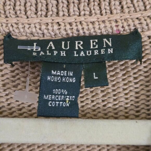 Lauren Ralph Lauren Vintage Tan Cotton Neutral Designer Cardigan Sweater Size L - Picture 5 of 5